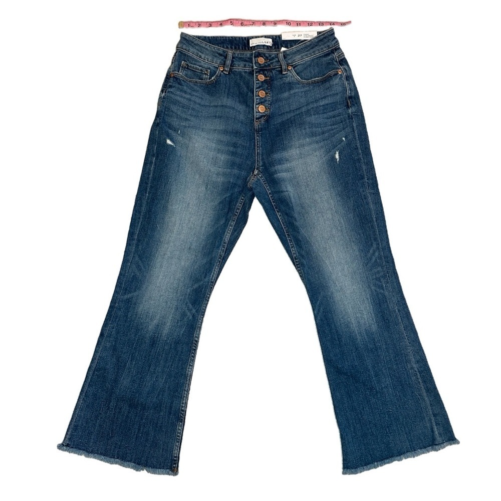 Curvy Destructed Hem High Rise Kick Crop Jeans - Picture 6 of 8